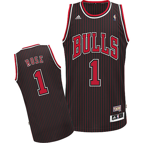  NBA Chicago Bulls 1 Derrick Rose Hardwood Classic Fashion Swingman Black Red Stripe Jersey